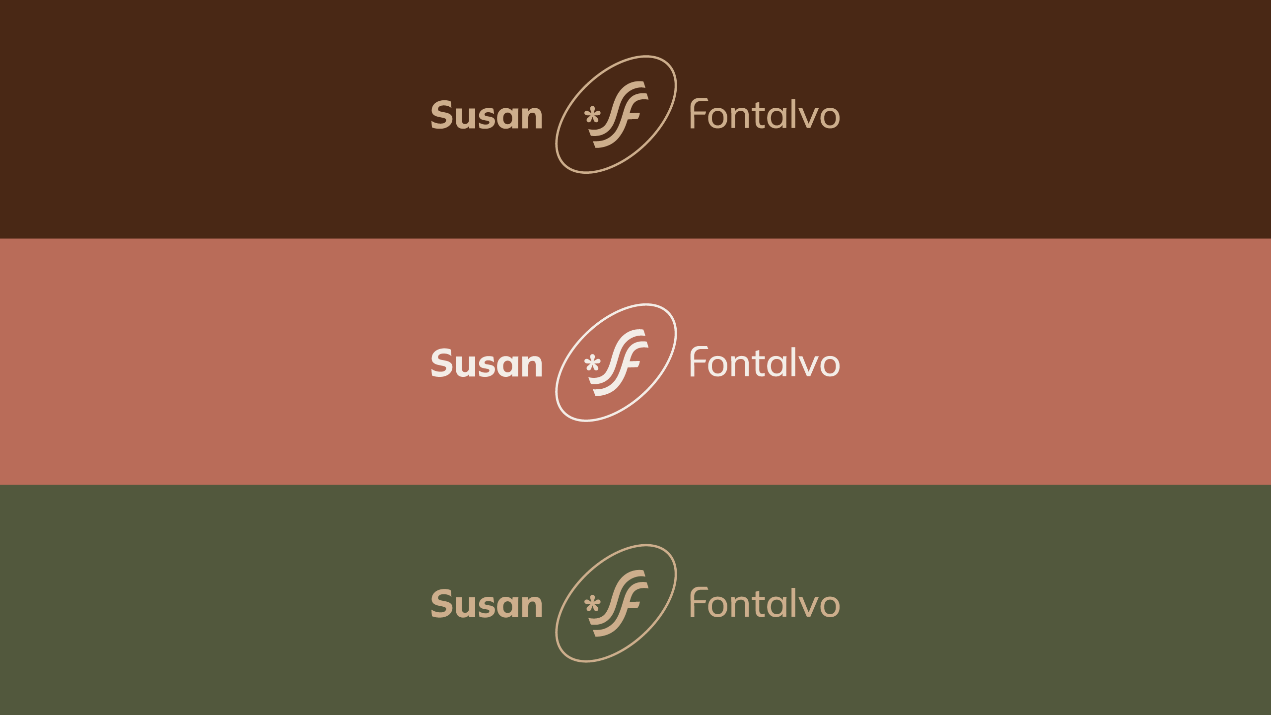 Logo de Susan Fontalvo em fundos coloridos