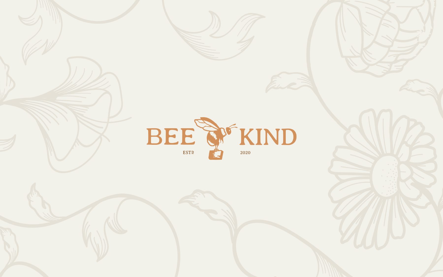 Logo da Bee Kind sobre fundo floral