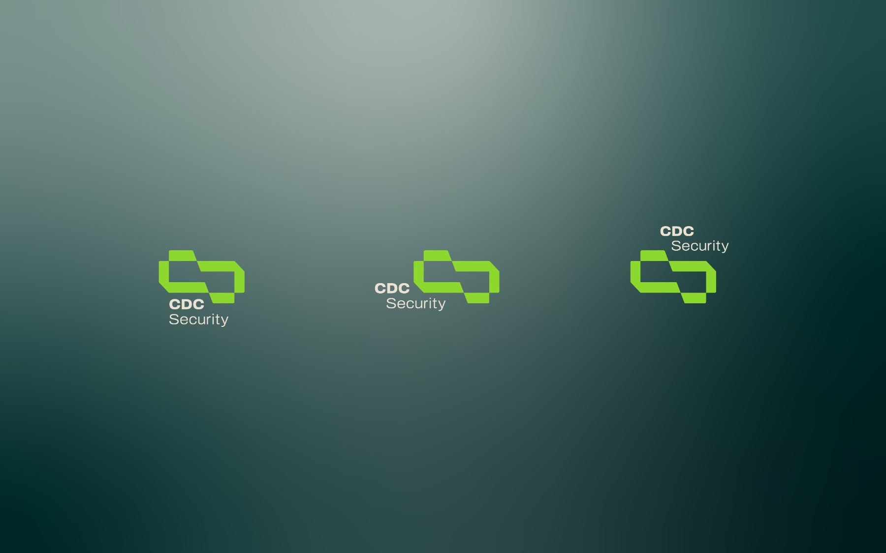 Variações do logo da CDC Security em diferentes fundos