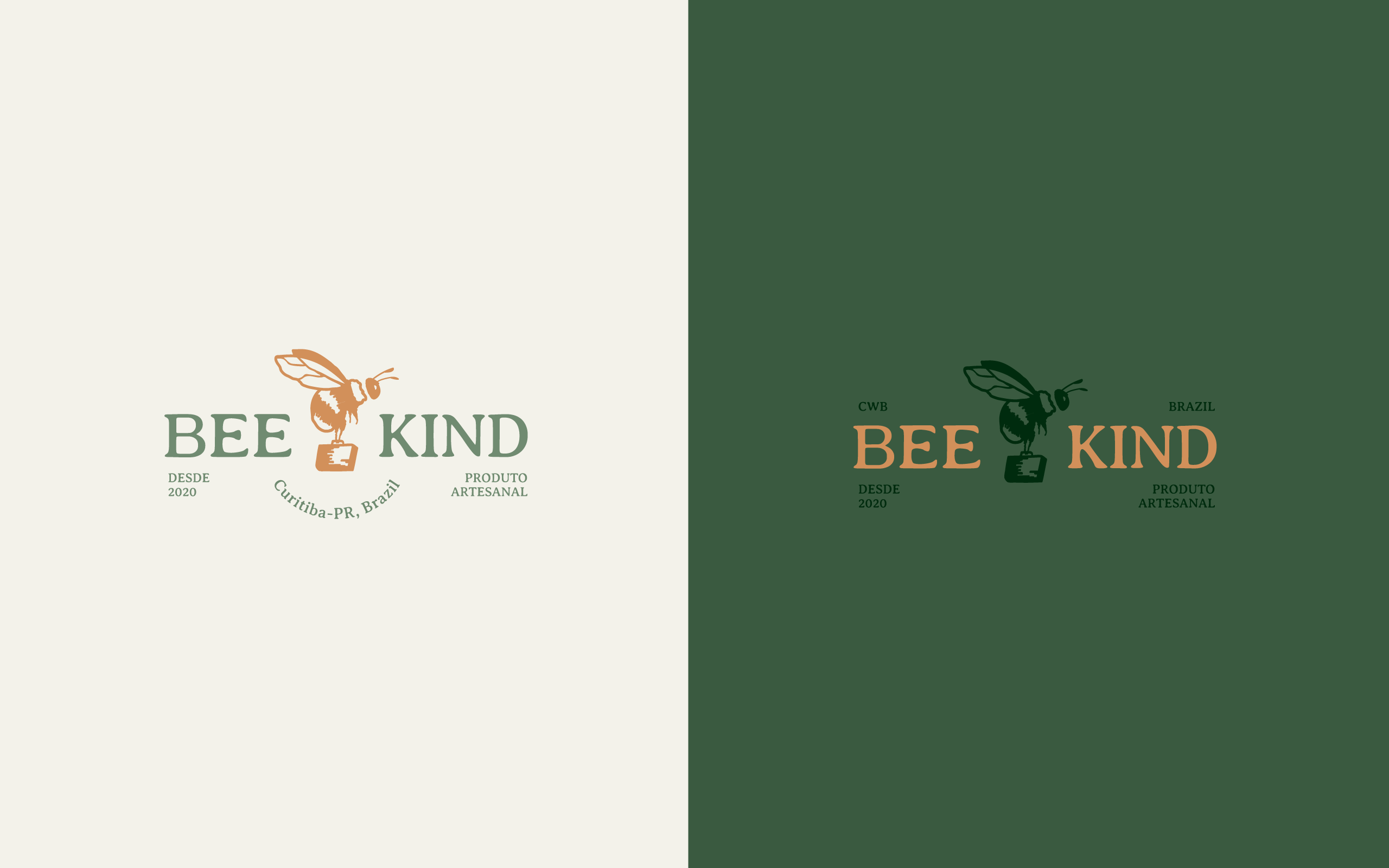 Versões do logo da Bee Kind com localização
