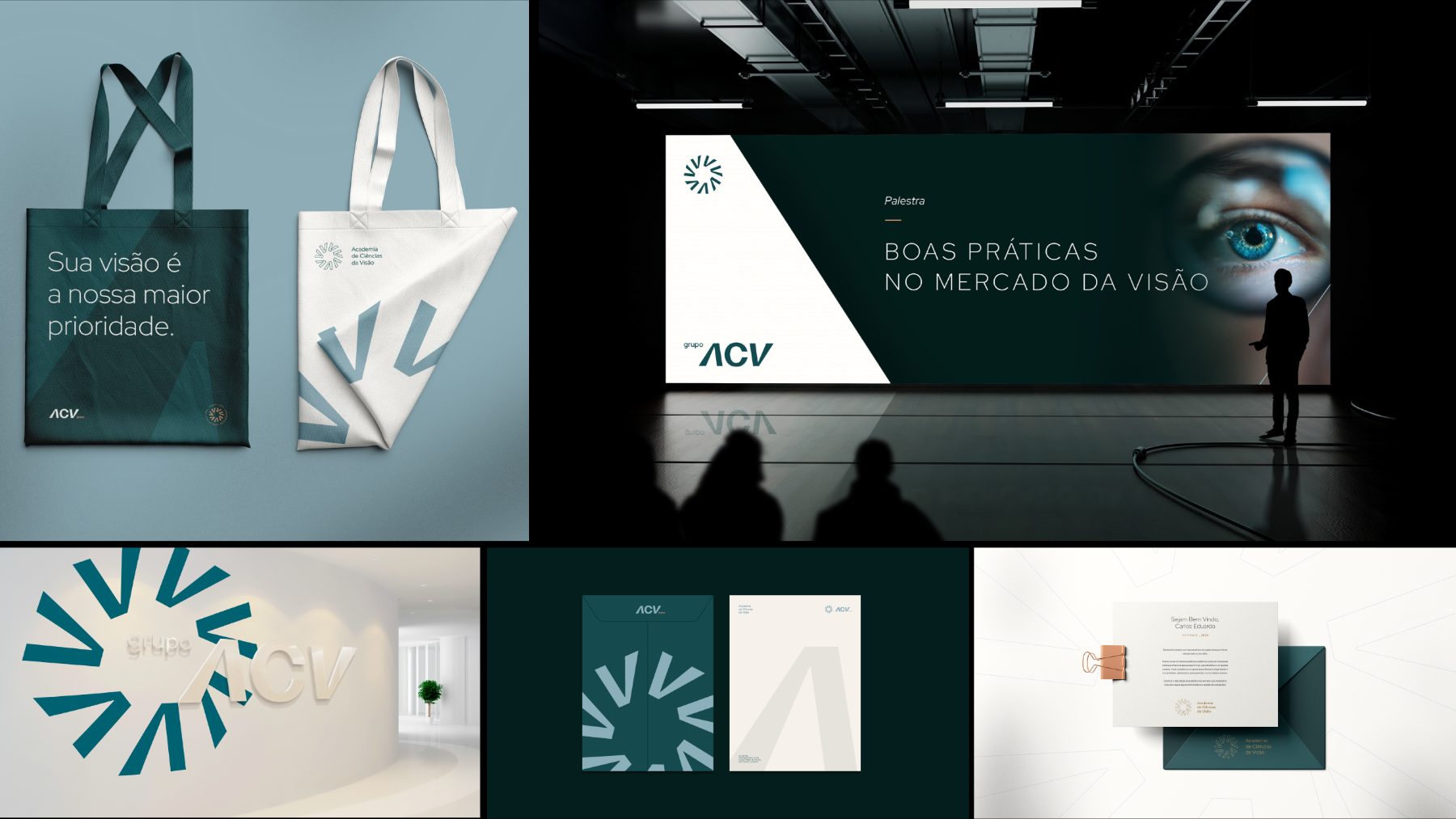 Identidade visual do Grupo ACV aplicada em materiais