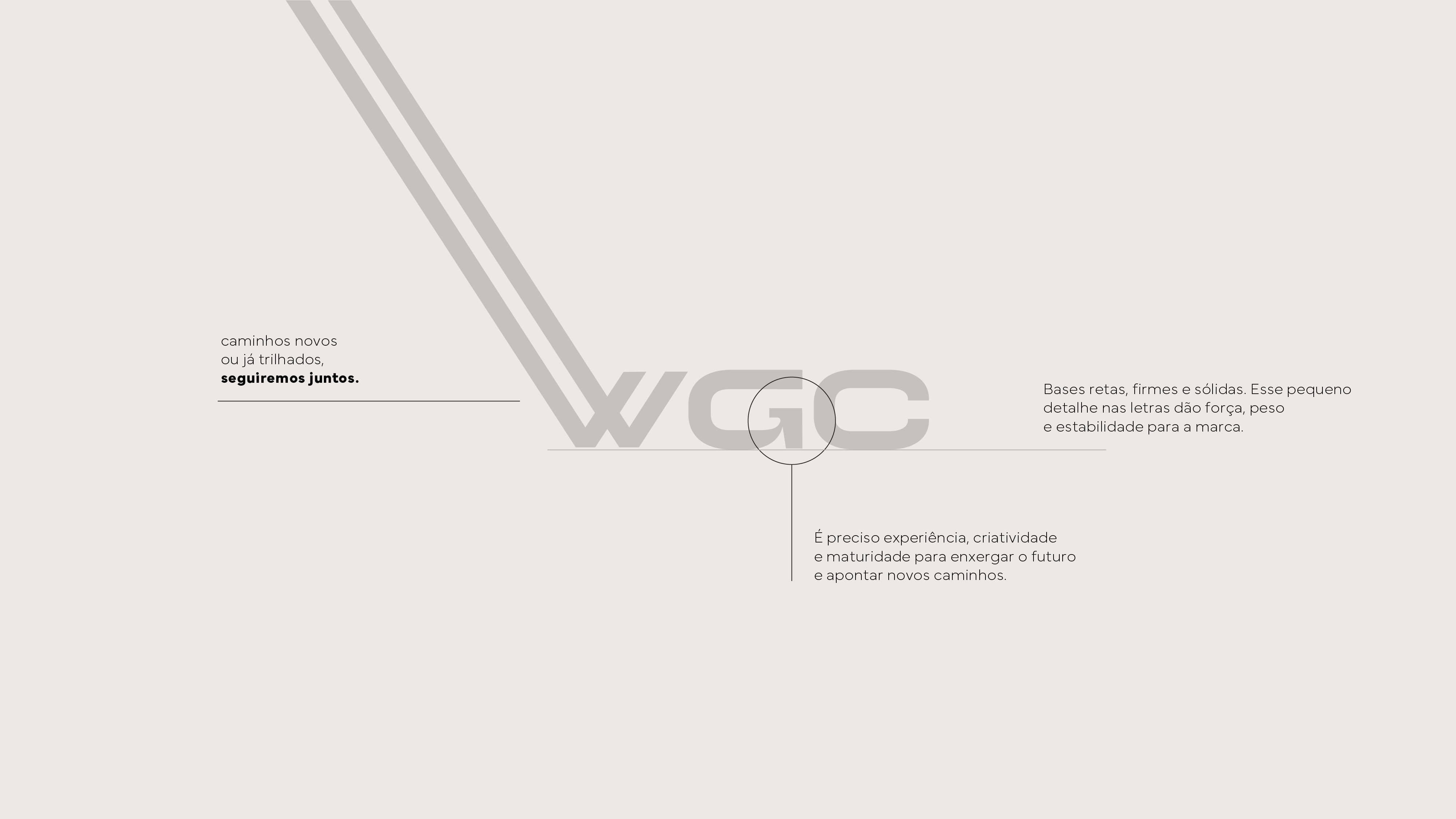 Conceito do logotipo da WGC: bases retas, firmes e sólidas